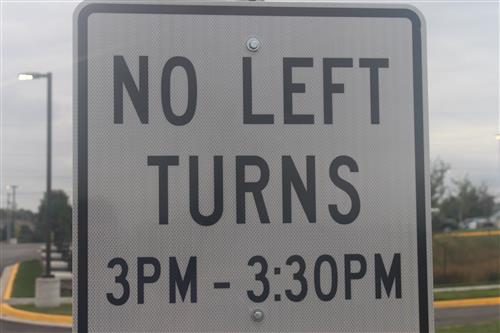 No left turn sign displayed in parking lot B