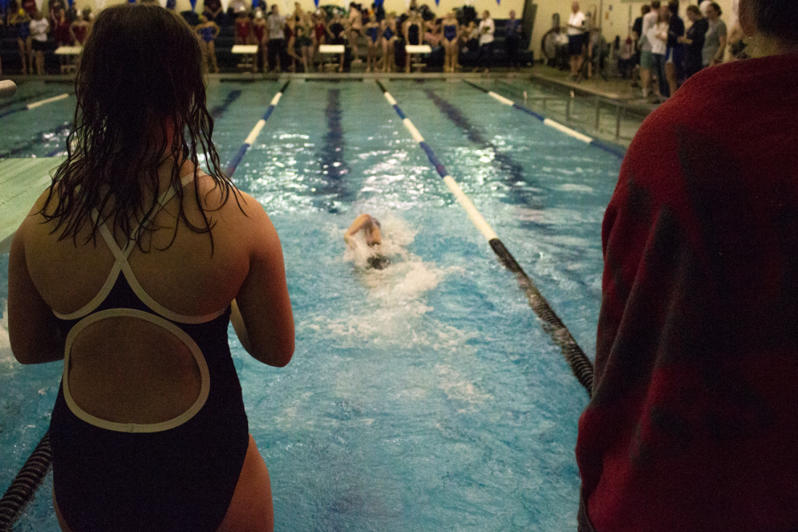  Elizabeth Ash cheers on Wests’ swimmer as they hit the wall and make the last stretch back to the finish line.
