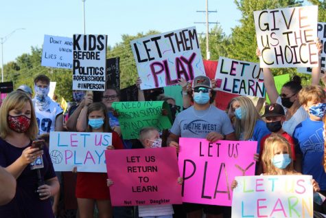 Parents and students protested to support in-person education and to continue fall sports before the Sept. 3 board meeting.