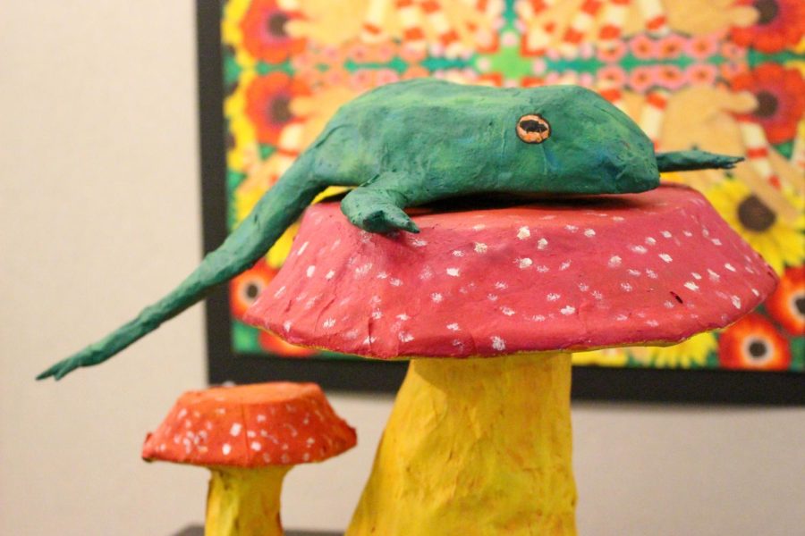 Frog on a mushroom created by Eliza Watson.