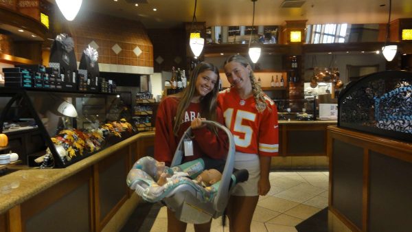 Sophomore Family study students Savannah Cagle and Caroline Overman took animatronic babies home.