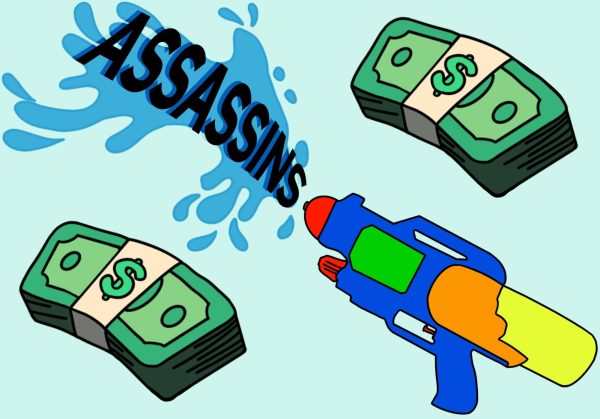 Assassins is a game played by upperclassmen during the spring semester where students have targets to eliminate using water guns.  