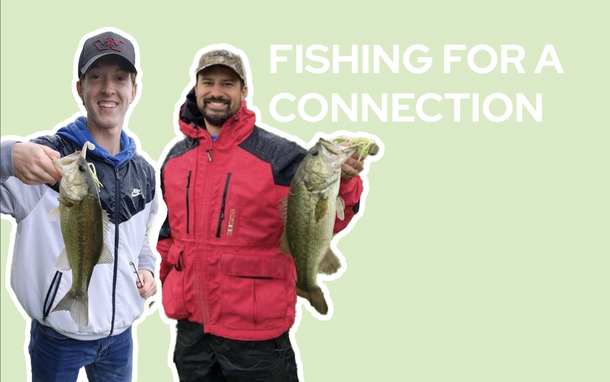 Math+teacher+Jacob+Johnson+and+senior+Tristen+Carrin+share+a+love+of+fishing.