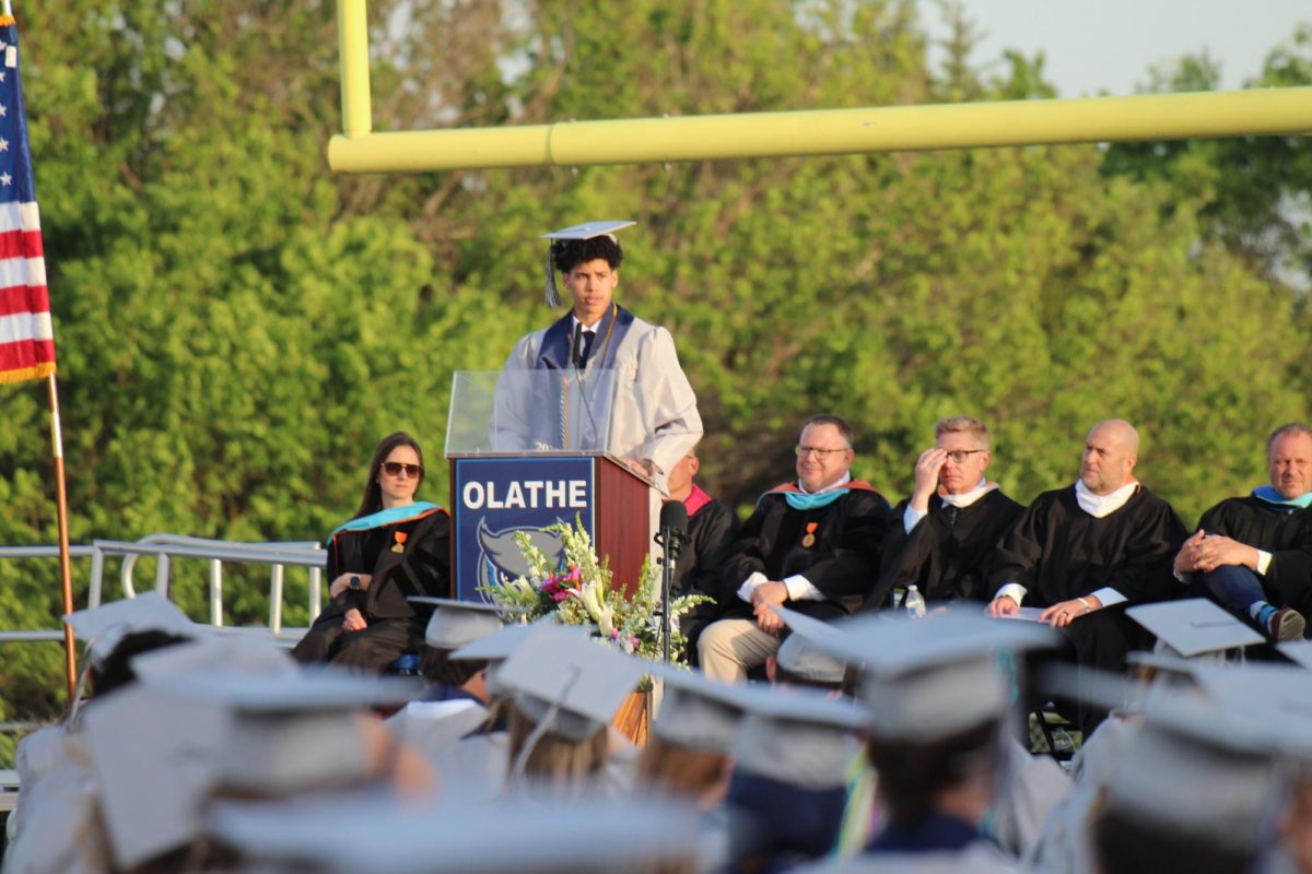 Senior Sherron Woodberry gives a speech before the diplomas are distributed.