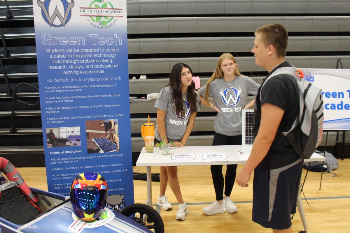 Micah Vance and Emily Welch working the Green Tech booth at the Activity Fair.