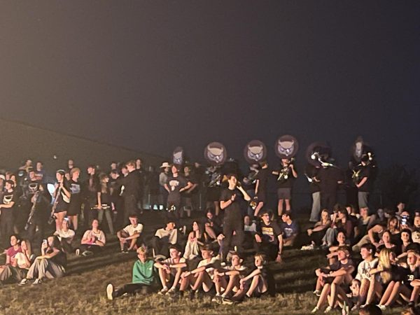 The Olathe West band playing during the bonfire.