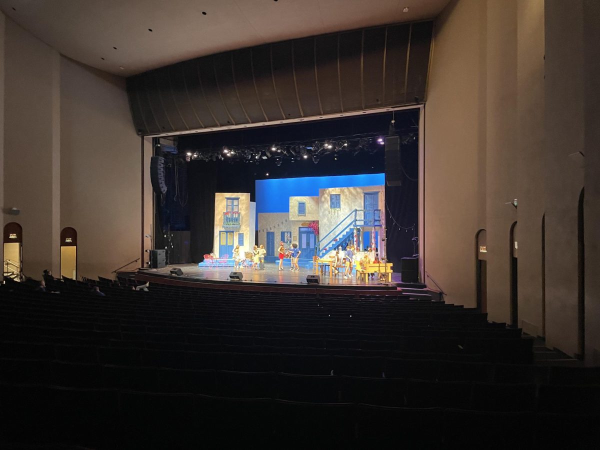 Photo of the "Mamma Mia!" set on the Century II stage during the perfomance. 